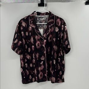 Jason Wu Women's Short Sleeve Button Down Sleep Top - Pink Multi - XL - NWT